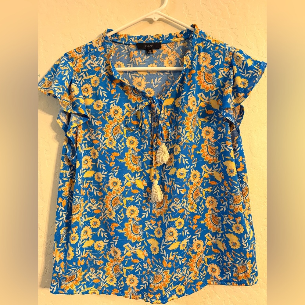 Blue and Yellow Floral Women's Top